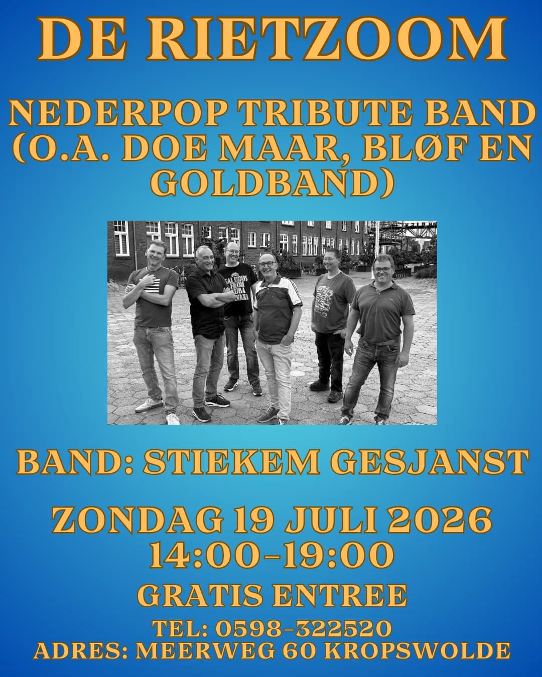 Foto van evenement Stiekem Gesjanst Nederpop tribute Band Live @ De Rietzoom